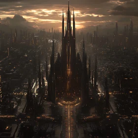 Sunset Over a Futuristic Metropolis