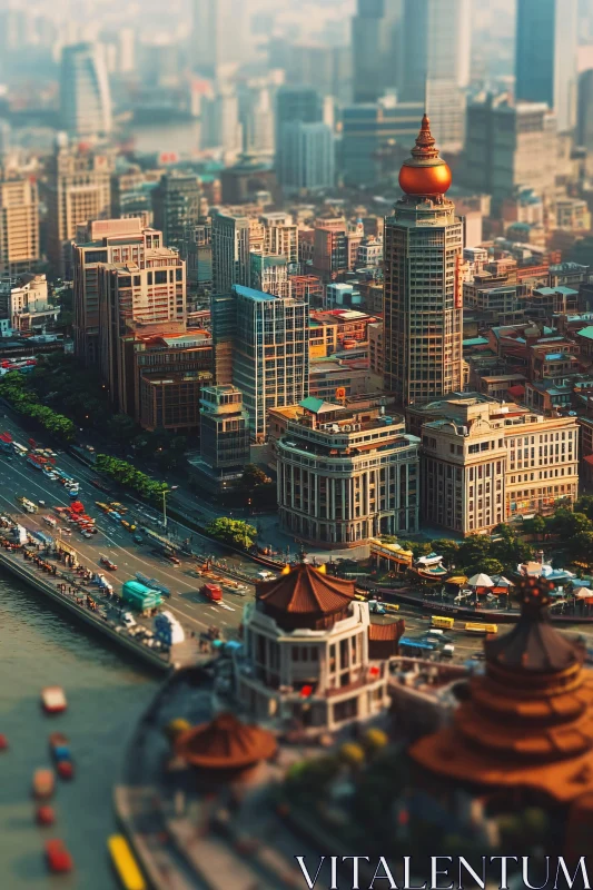 Urban City View with Traffic and Distinct Building