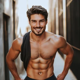 Athletic Man Smiling in Outdoor Setting