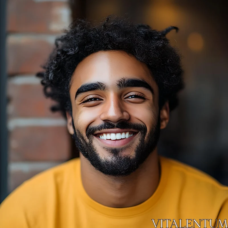 Cheerful Portrait of a Man with Curly Hair