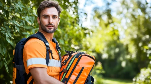 Rescue Worker Outdoors with Equipment