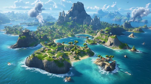 Aerial Island View with Lush Vegetation and Villages