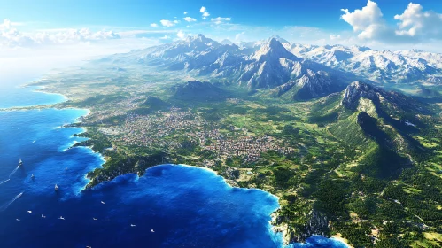 Vast Landscape with Mountains and Blue Waters