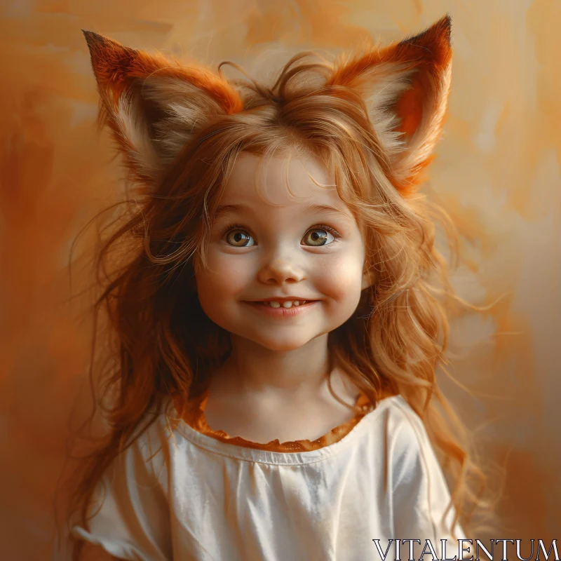 Fantasy Child Portrait with Fox Ears AI Image