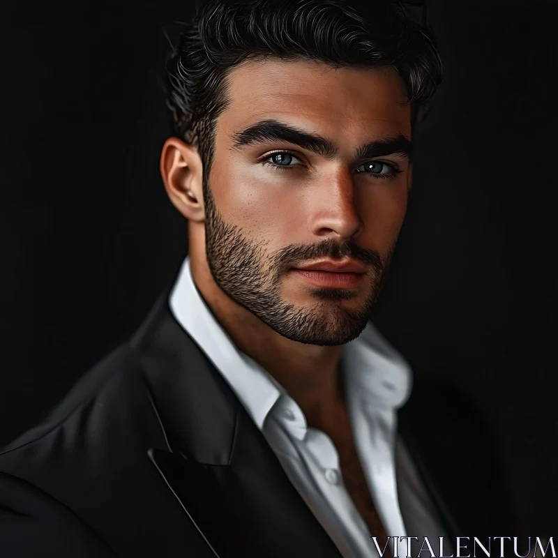 Intense Gaze Portrait of Bearded Man
