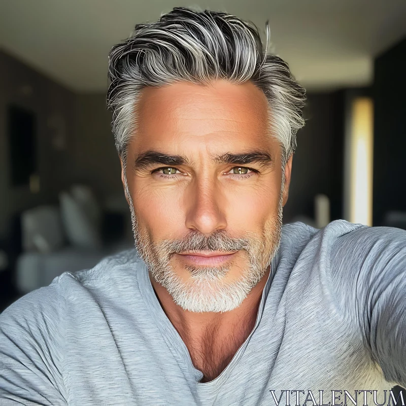 Mature Man with Grey Hair - Portrait AI Image