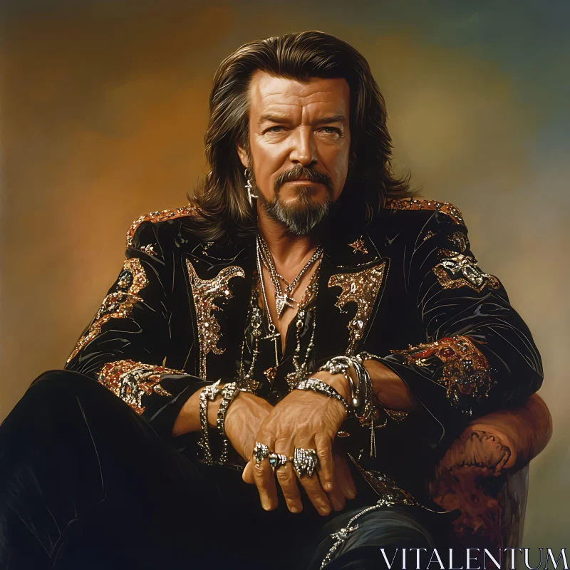 Portrait of a Man with Luxurious Velvet Attire and Jewelry AI Image