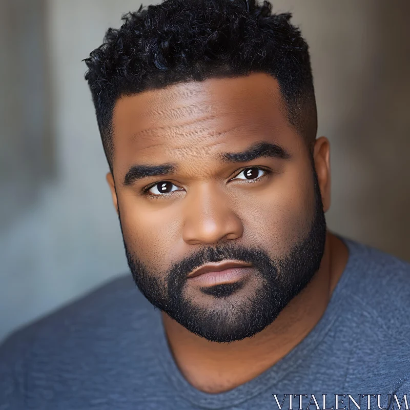 Man's Headshot with Beard and Grey Shirt AI Image