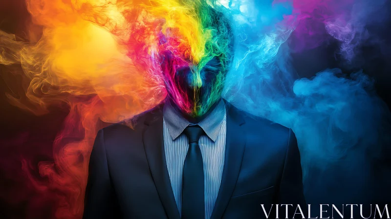 Multi-Colored Smoke Face on Dark Background AI Image