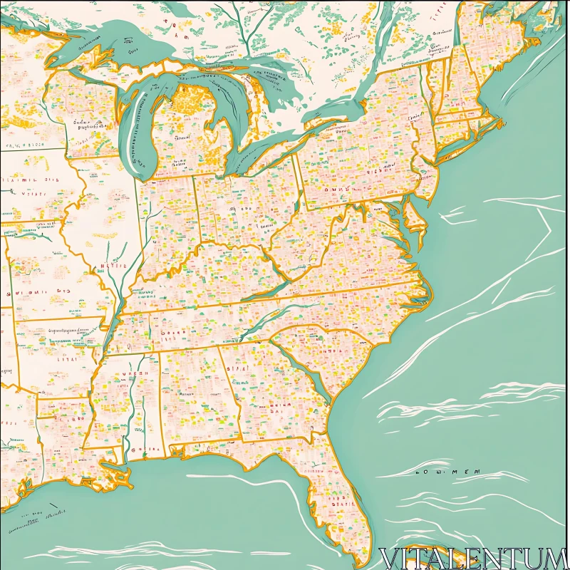 AI ART Historical Topographic Map of Eastern United States