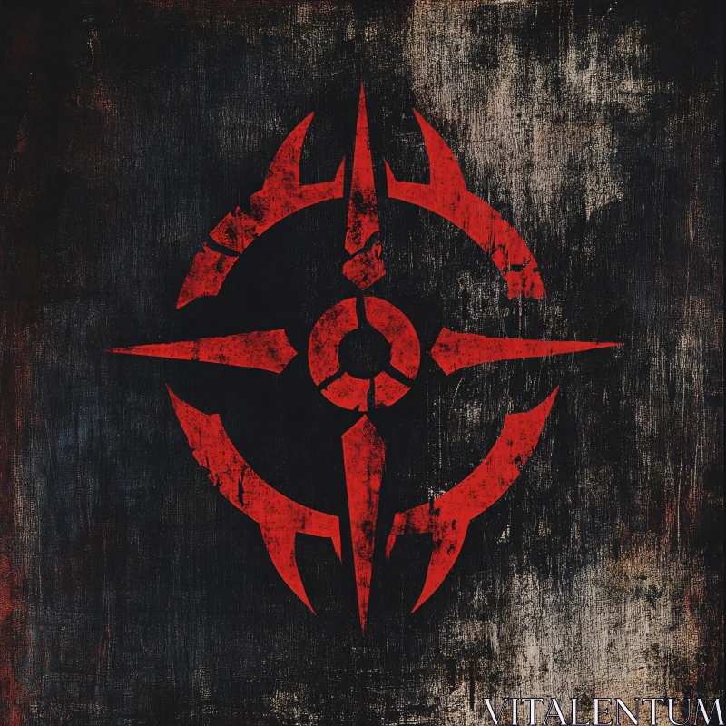 Mystical Red Emblem Against Grunge Surface AI Image