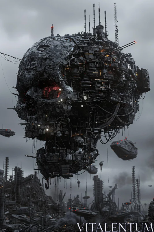 AI ART Cybernetic Skull in Industrial Setting