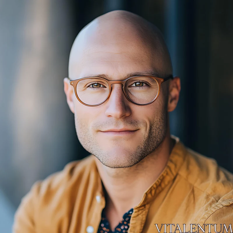 Bald Man Smiling with Round Glasses AI Image