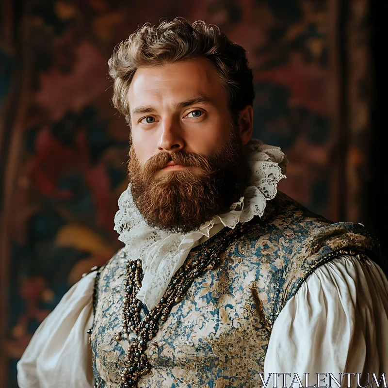 Historical Elegance: Portrait of a Bearded Nobleman AI Image