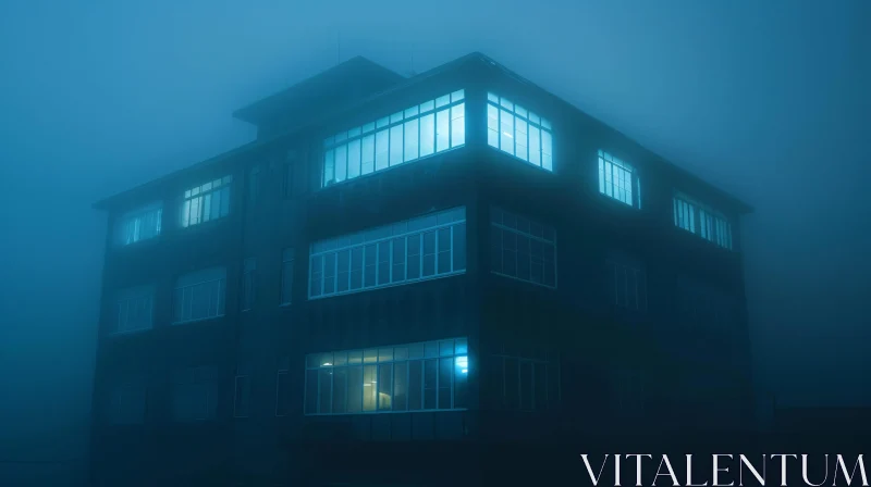 AI ART Eerie Foggy Building with Glowing Lights