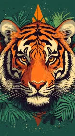 Tiger Face Art with Jungle Leaves