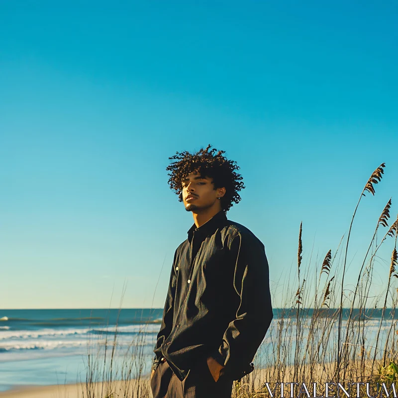 Man Standing by the Ocean AI Image