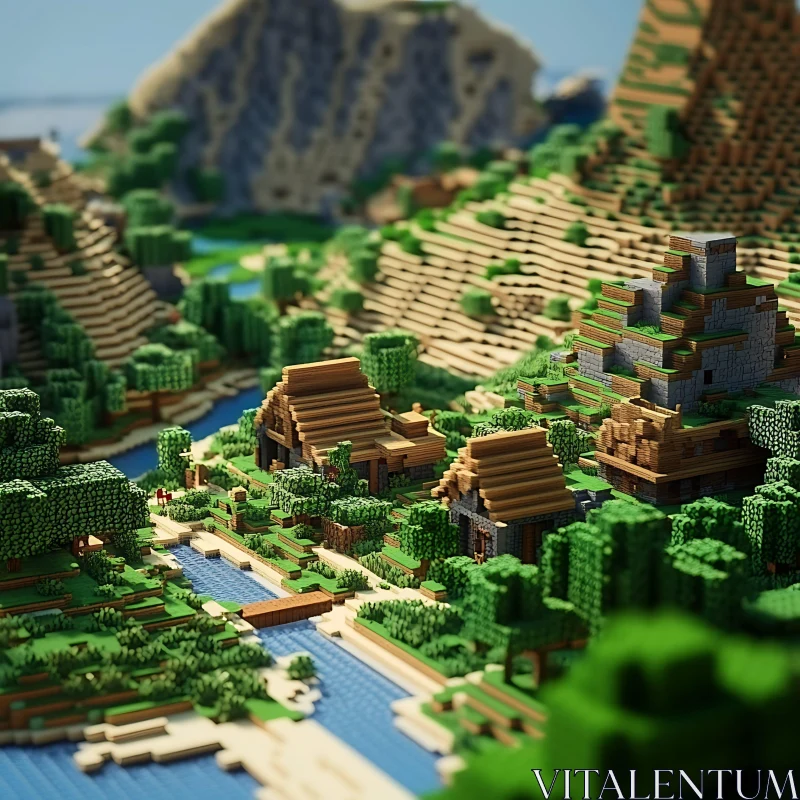 Pixelated Minecraft Village by River AI Image