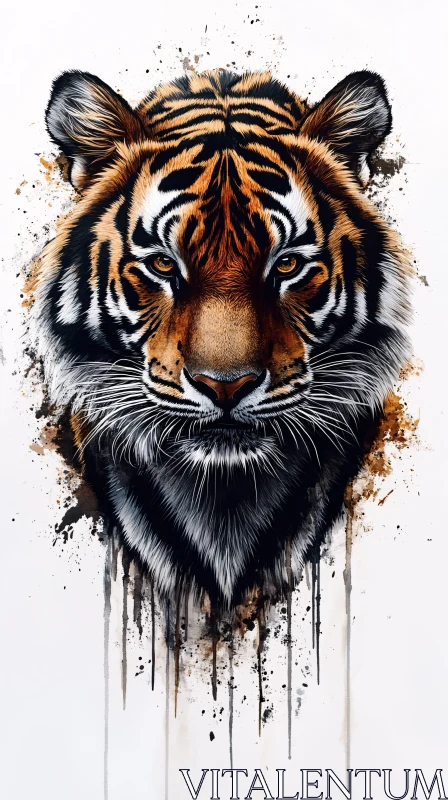 Tiger Art with Earthy Tones and Intense Gaze AI Image