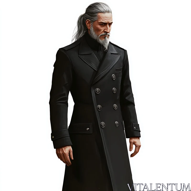 Elderly Gentleman in Double-Breasted Coat AI Image