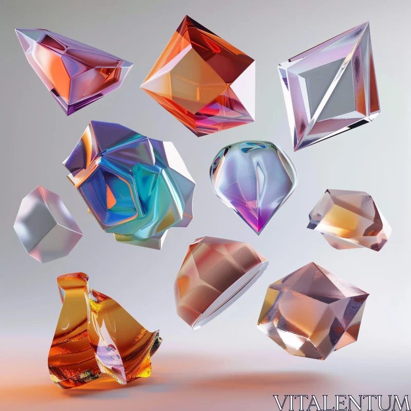 AI ART Translucent Crystal Shapes Display