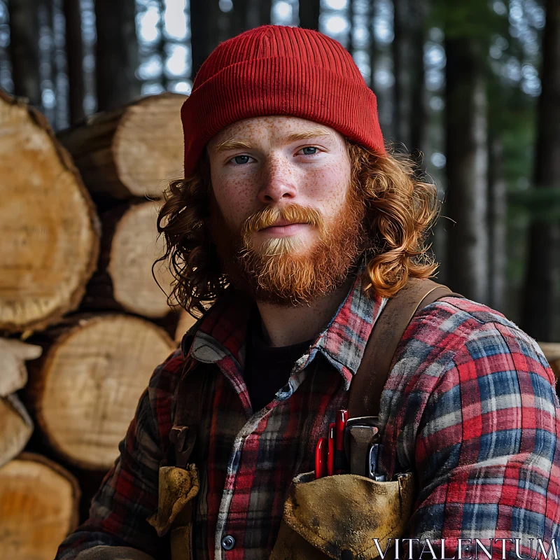 Bearded Lumberjack in Plaid Shirt AI Image