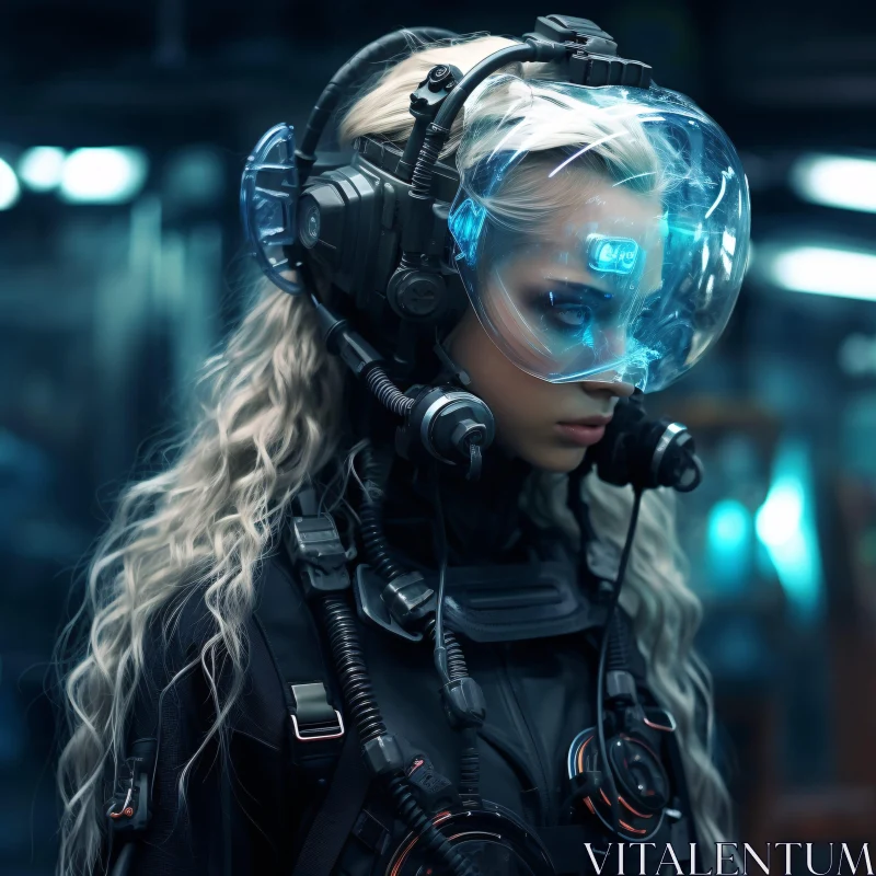 High-Tech Cyborg Woman in Futuristic Gear AI Image