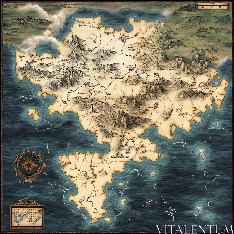 Intricately Drawn Fantasy World Map AI Image