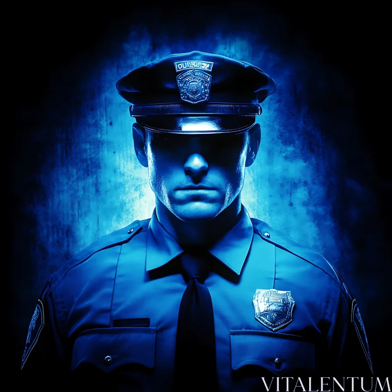 AI ART Enigmatic Policeman in Blue Lighting