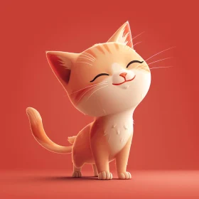 Joyful Orange Cartoon Kitten