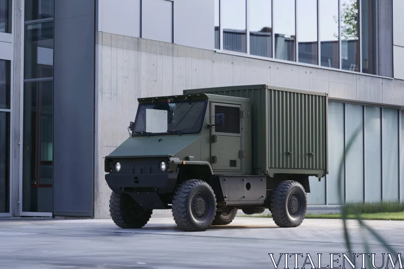 Army Utility Truck in Cityscape AI Image