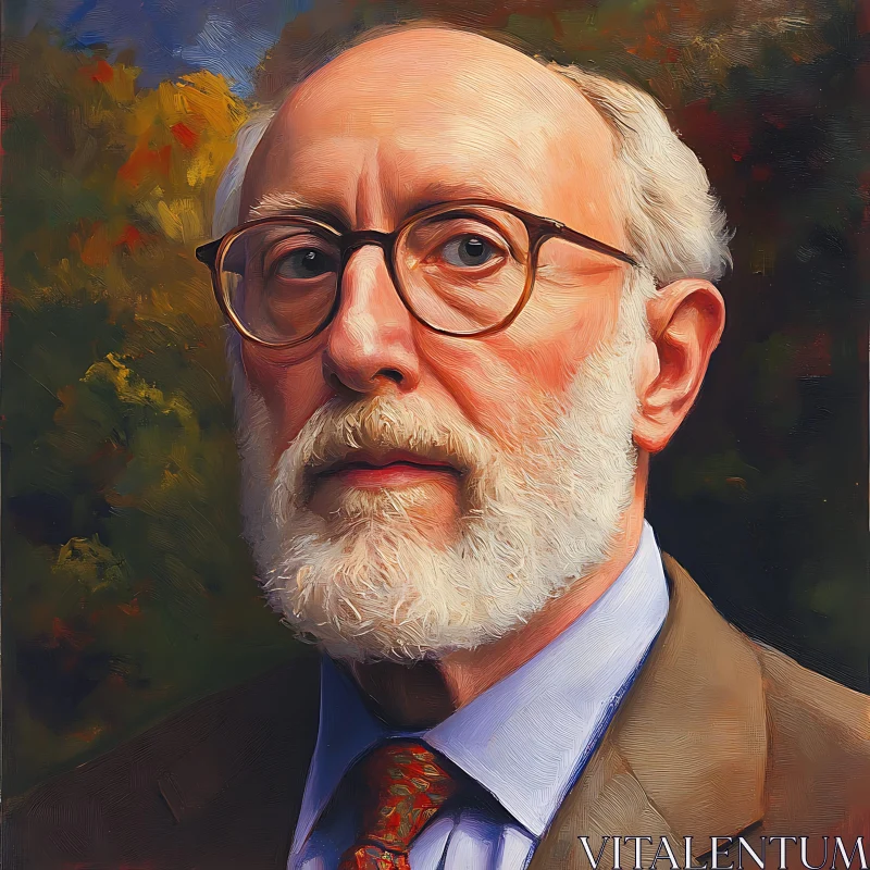 AI ART Elder Man Portrait with Glasses and Artistic Background