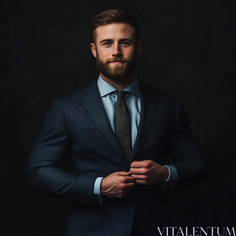 Confident Man in Dark Suit with Patterned Tie AI Image