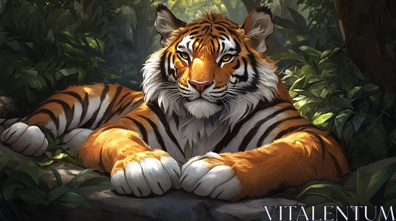 Regal Tiger Amidst Jungle Foliage AI Image