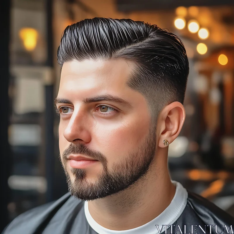 Man with Sleek Hair and Groomed Beard AI Image