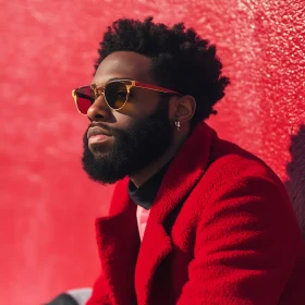 Fashionable Bearded Man in Red Outfit