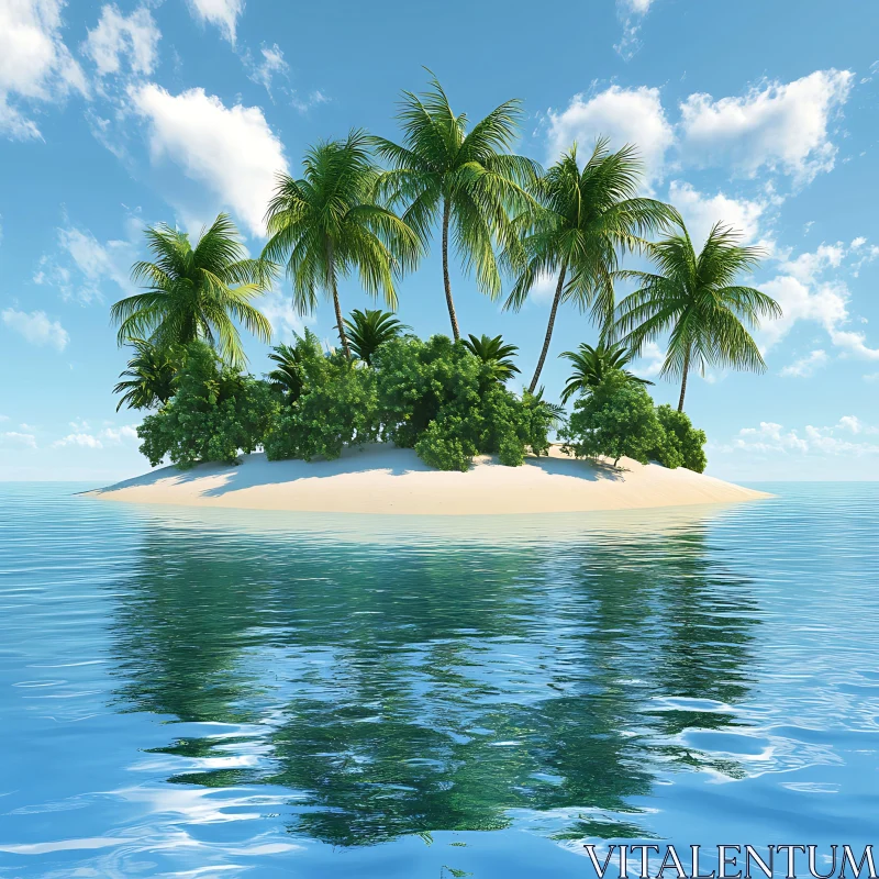 Tropical Beach Paradise with Palm Trees and Clear Skies AI Image