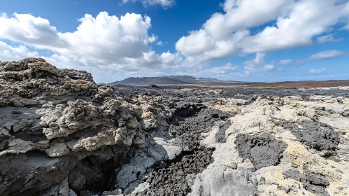 Rugged Volcanic Terrain Under Blue Sky