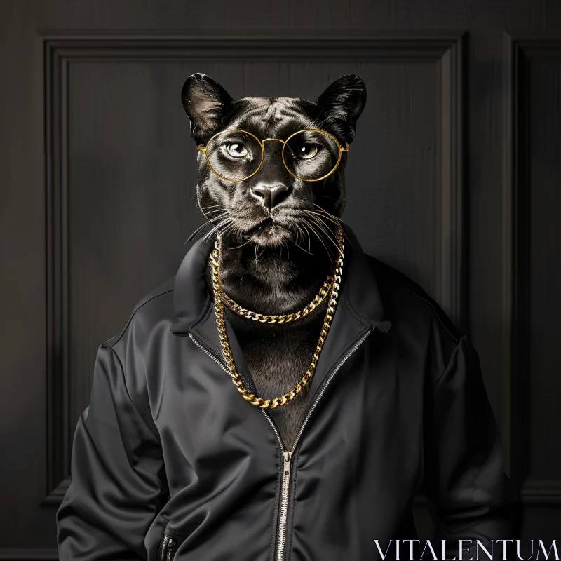 Fashionable Big Cat with Golden Accessories AI Image