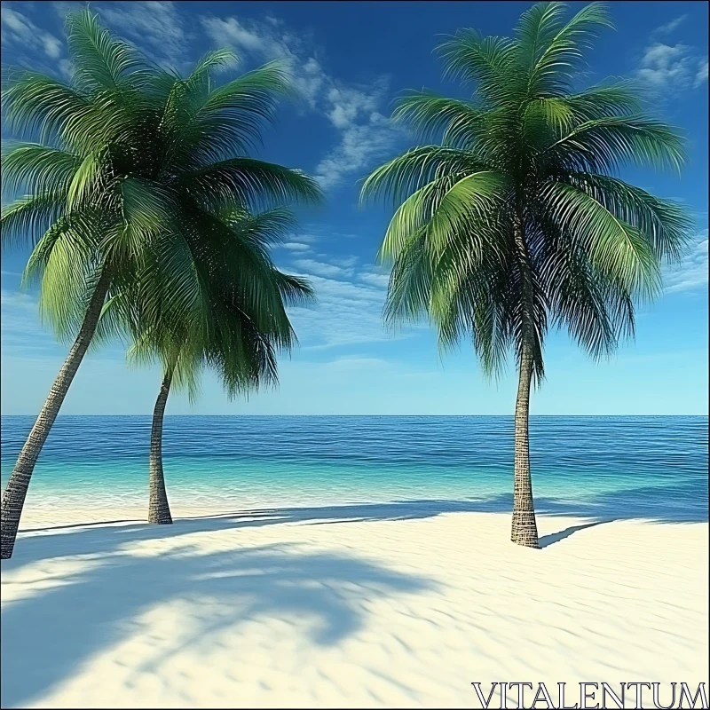 Serene Island Paradise with Palm Trees and Clear Blue Waters AI Image