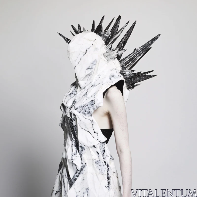 AI ART Sculptural Marble Fashion with Spiky Headpiece