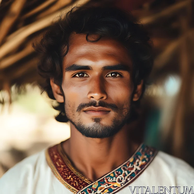 Detailed Close-Up of Man in Traditional Attire AI Image