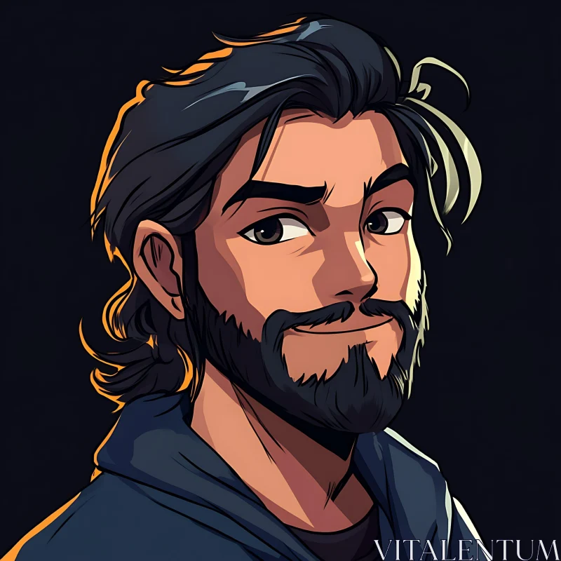 Expressive Anime Character with Beard AI Image