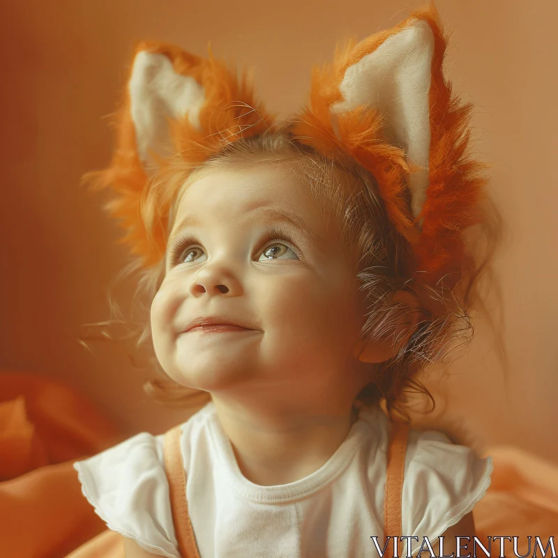 AI ART Whimsical Child in Fox Ear Headband