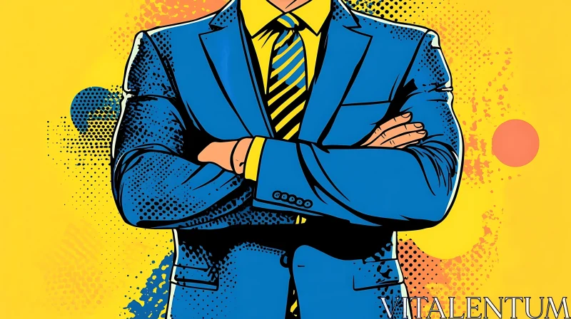 Pop Art Style Businessman in Blue Suit AI Image