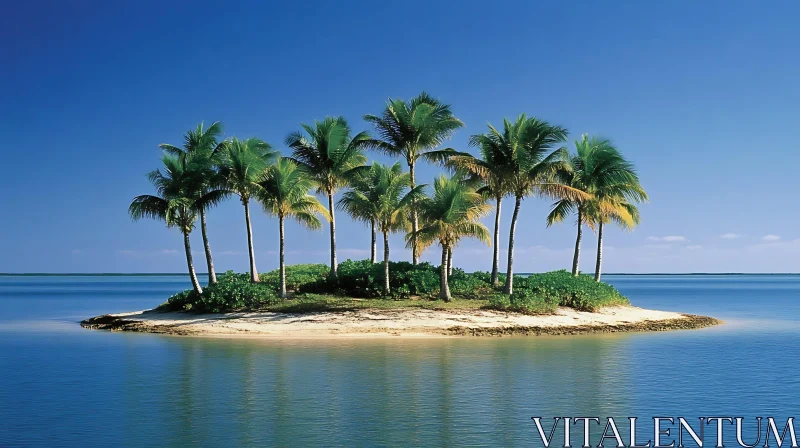 Serene Island Paradise with Blue Ocean and Palm Trees AI Image