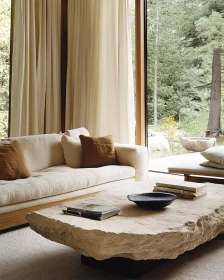 Modern Cozy Living Room with Forest View