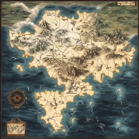 Intricately Drawn Fantasy World Map