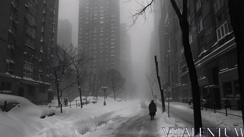 AI ART Misty Snow-Covered City Street