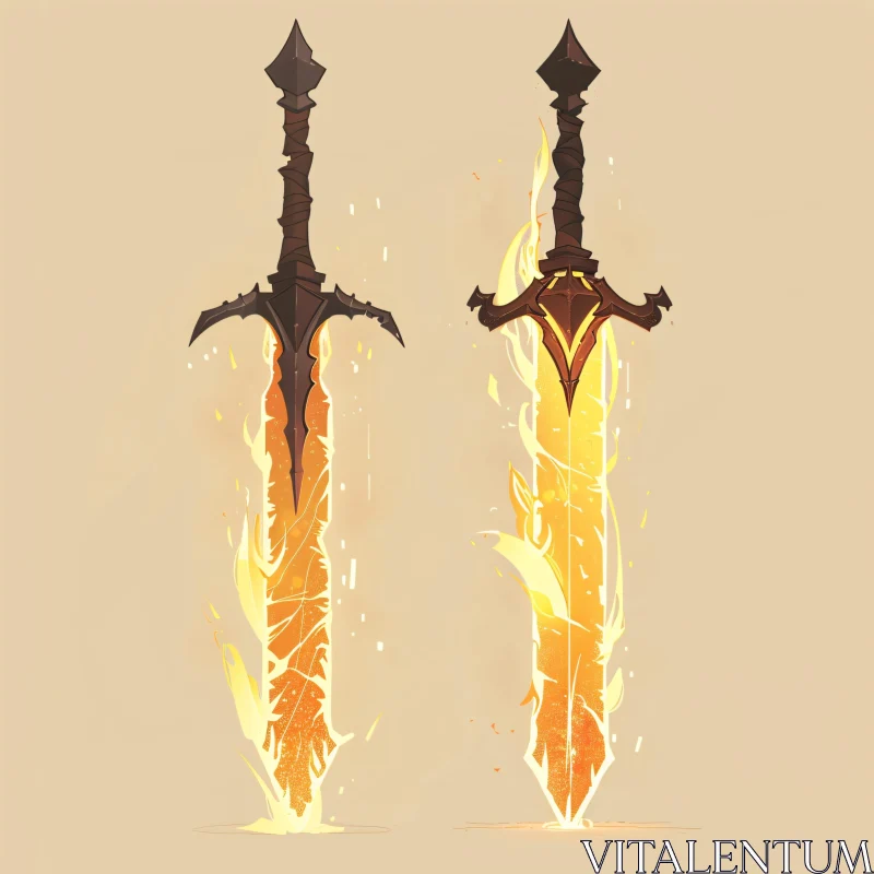 AI ART Flame-Wreathed Swords in Artful Composition